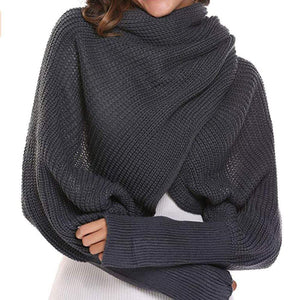 Autumn & Winter Fashion Crochet Knitted Scarf Shawl with Sleeves