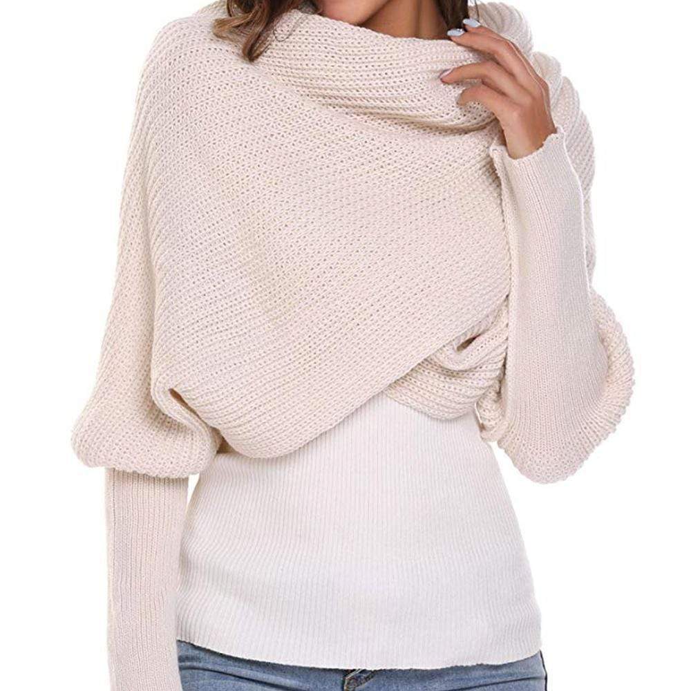 Autumn & Winter Fashion Crochet Knitted Scarf Shawl with Sleeves