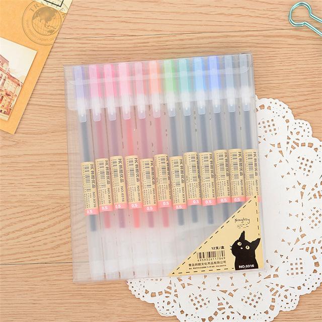 12 Pcs/lot 0.5mm Gel Pen Set Colorfule Cute Ink Maker Pen School Office Supply Muji Style 12 Colours Papelaria Material Escolar