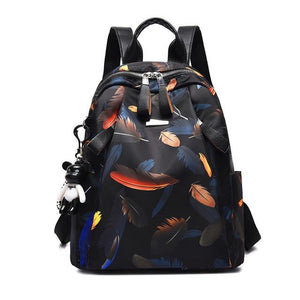 Anti-thief Feather Print Backpack Female Oxford Cloth Waterproof Travel Casual Schoolbag  Brand Ladies Large Capacity Backpack