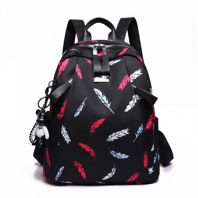 Anti-thief Feather Print Backpack Female Oxford Cloth Waterproof Travel Casual Schoolbag  Brand Ladies Large Capacity Backpack