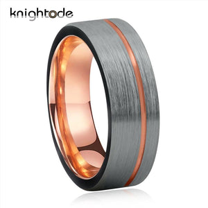 8mm Male Ring Rose Gold/Black Tungsten Wedding Ring For Men Women Gift Grooved Silver Matted Brush Surface Comfort Fit Design