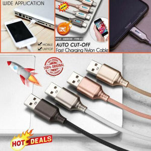 Auto Cut-off Fast Charging Nylon Cable (Android +Iphone+type-C)