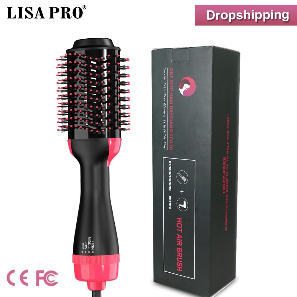 Lisapro Hot Air  Brush 2 In 1 Hair Dryer Hair Straightener Curler Comb Electric Blow Dryer With Comb Hair Brush Roller Styler