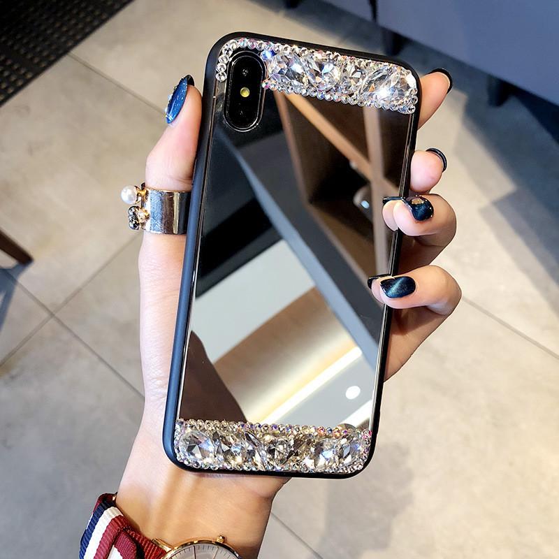 Tempered Glass Mirror Rhinestone Phone Case For Samsung A50 A70 A720 A30 40 A6Plus S7 edge J7Prime A520 G530 J5 J7 Diamond Coque