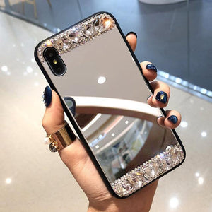 Tempered Glass Mirror Rhinestone Phone Case For Samsung A50 A70 A720 A30 40 A6Plus S7 edge J7Prime A520 G530 J5 J7 Diamond Coque