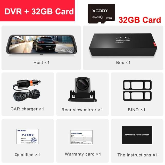 10'' Original Lenovo Streaming Media Car DVR Rear View Mirror With 16GB TF Card Dash Cam HD IPS Touch Screen Night Vision Camera