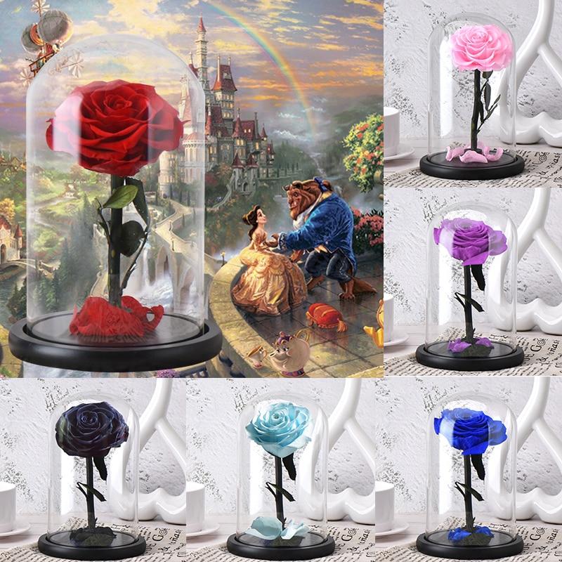 6 Styles Wholesale The Beauty and The Beast Fresh Flowers Red Eternal Roses In A Glass Dome Valentine Christmas Gift Dropshiping