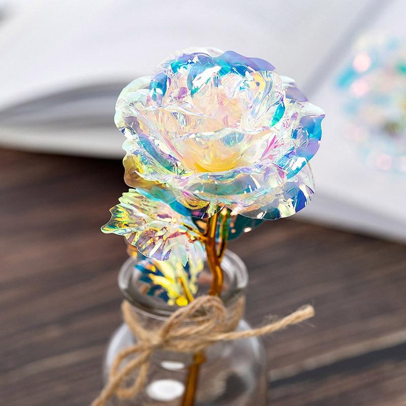 Artificial Flowers 24K Foil Plated Gold Rose Flowers Wedding Decor Creative Valentine's Day Gift Golden Rainbow Rose Decoration