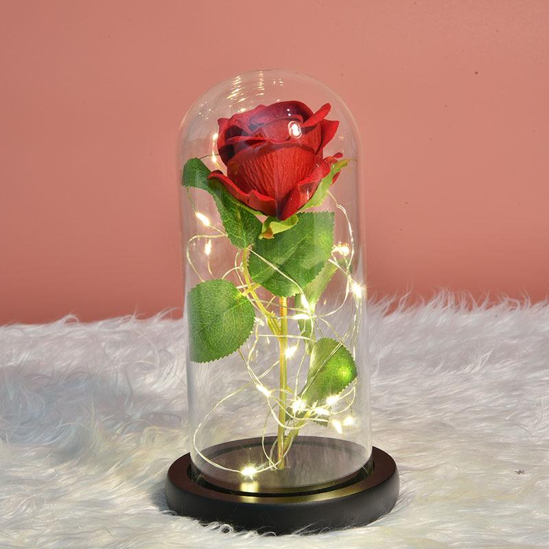 Rose In Glass  Led Night Light Beauty And The Beast Little Prince Valentine's Day Gift artificial flower