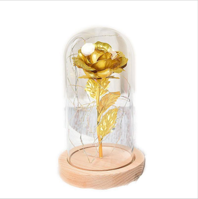 Rose In Glass  Led Night Light Beauty And The Beast Little Prince Valentine's Day Gift artificial flower