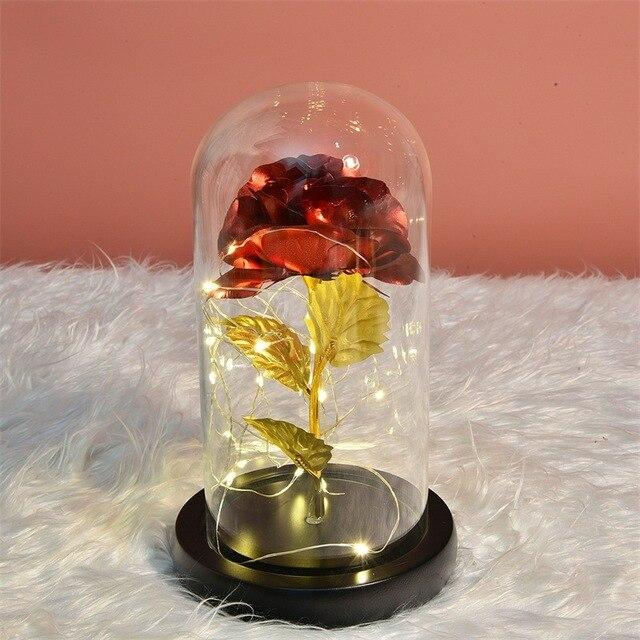 Rose In Glass  Led Night Light Beauty And The Beast Little Prince Valentine's Day Gift artificial flower