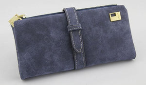 Famous Brand Long Purse Two Fold Women Wallets Drawstring Nubuck Leather Zipper Suede Wallet Ladies Carteira Feminina Clutch Bag