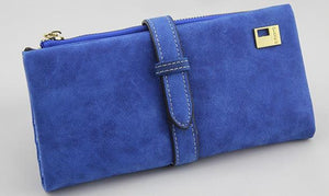 Famous Brand Long Purse Two Fold Women Wallets Drawstring Nubuck Leather Zipper Suede Wallet Ladies Carteira Feminina Clutch Bag