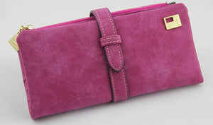 Famous Brand Long Purse Two Fold Women Wallets Drawstring Nubuck Leather Zipper Suede Wallet Ladies Carteira Feminina Clutch Bag