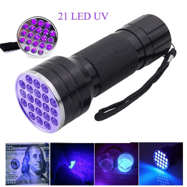 21 LED UV Flashlight 395nm UV Ultra Violet Torch Lamp AAA Battery Powered Portable Black Lights Detector for Dog Urine Pet Stain