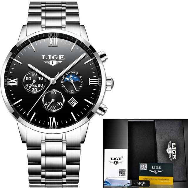LIGE Men Watch Chronograph Sport Mens Watches Top Brand Luxury Waterproof Full Steel Quartz Gold Clock Men Relogio Masculino