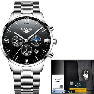 LIGE Men Watch Chronograph Sport Mens Watches Top Brand Luxury Waterproof Full Steel Quartz Gold Clock Men Relogio Masculino