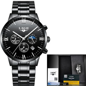 LIGE Men Watch Chronograph Sport Mens Watches Top Brand Luxury Waterproof Full Steel Quartz Gold Clock Men Relogio Masculino