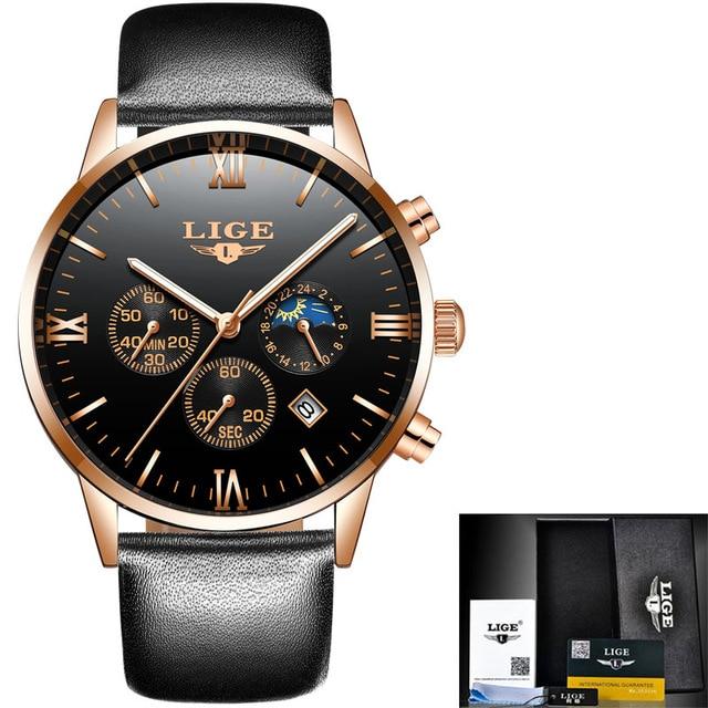 LIGE Men Watch Chronograph Sport Mens Watches Top Brand Luxury Waterproof Full Steel Quartz Gold Clock Men Relogio Masculino