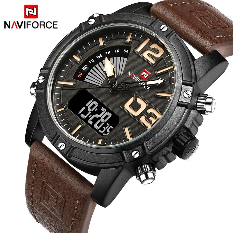 2019 NAVIFORCE Men's Fashion Sport Watches Men Quartz Analog Date Clock Man Leather Military Waterproof Watch Relogio Masculino