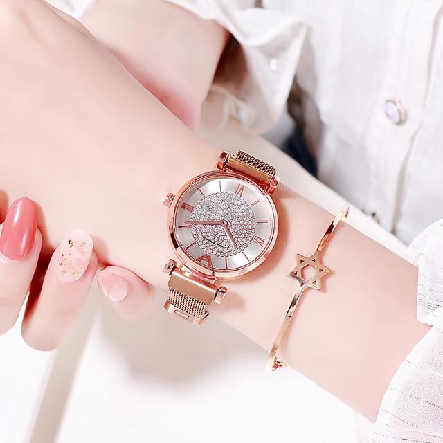 Women Watches 2019 Luxury Diamond Rose Gold Ladies Wrist Watches Magnetic Women Bracelet Watch For Female Clock Relogio Feminino