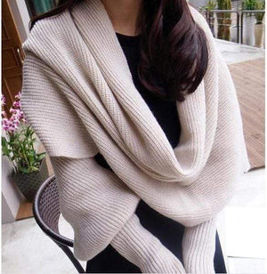 Autumn & Winter Fashion Crochet Knitted Scarf Shawl with Sleeves