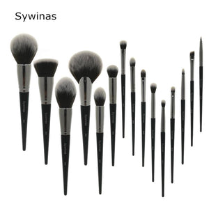 Sywinas makeup brush set 15pcs high quality black Natural synthetic hair make up brush tools kit professional makeup brushes.